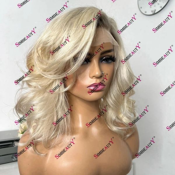 Super Wave Full Lace cabelo humano Platinum Blonde 13x6 Lace Front Wig para mulheres Bob Style 200 Density 13x4 Lace Frontal Wig Remy Brazilian