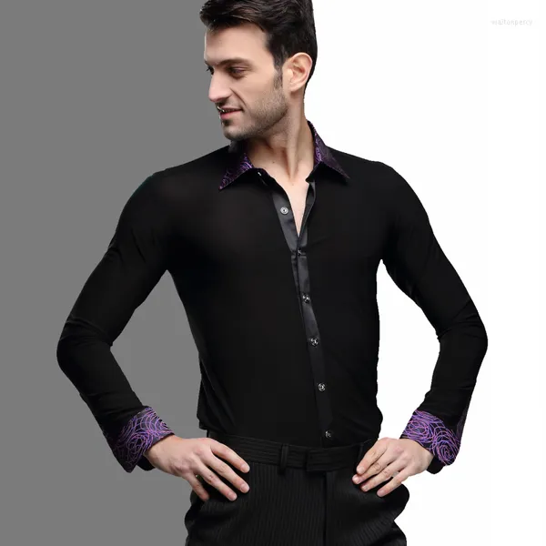 Roupas de palco masculinas de alta qualidade dança latina cor preta jaqueta camisa masculino chacha quadrado adulto masculino tops de salão de baile B-5997