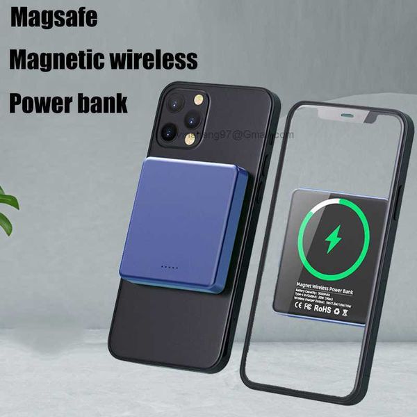 Gratis aangepast LOGO Draagbaar magnetisch draadloos opladen 5000mAh Powerbanks voor iPhone 13 12 Pro Max Magsafing Inductie Snel opladen Batterijlader