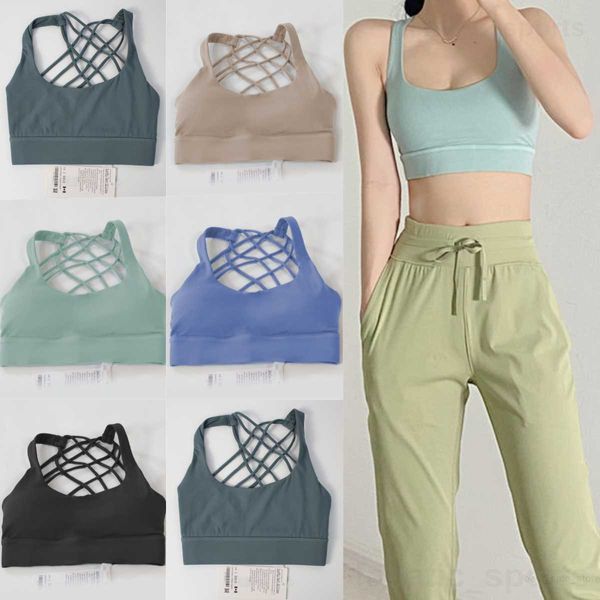 Canotta sportiva da yoga per ragazza Canotta sportiva incrociata sul retro Reggiseno senza maniche antiurto Gilet elasticizzato Tinta unita Top da jogging Intimo Lingerie da palestra