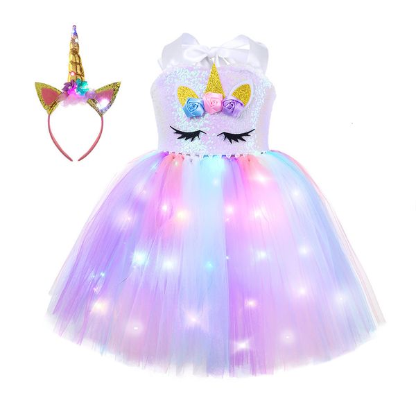 Neuheit Spiele LED leuchtendes Licht Einhorn Tutu Kleider Kinder Einhorn Geburtstag Party Mädchen Tanzen Minirock Kostüm Cosplay Dekor Prinzessin Kleid 230609