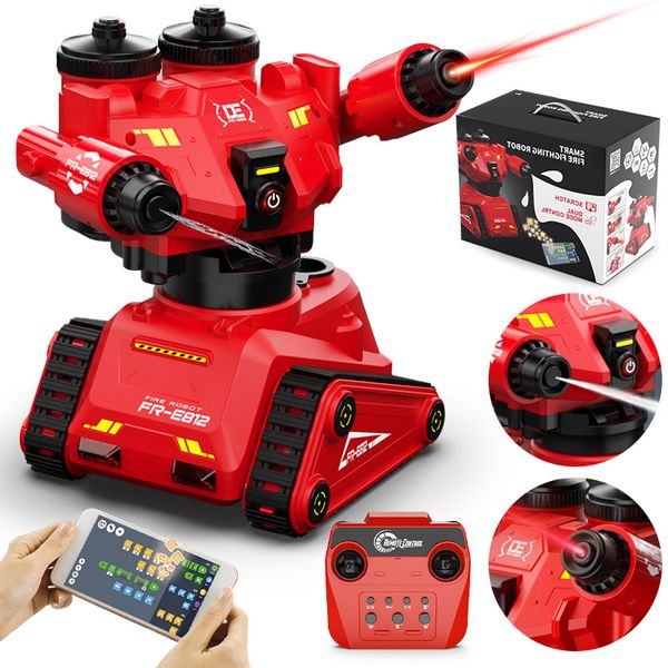 Double E E812 Rc Robô Inteligente de Combate a Incêndio Luminoso Pulverizador de Água Smart App Programação Controle Remoto Higt-Tech Car Toy