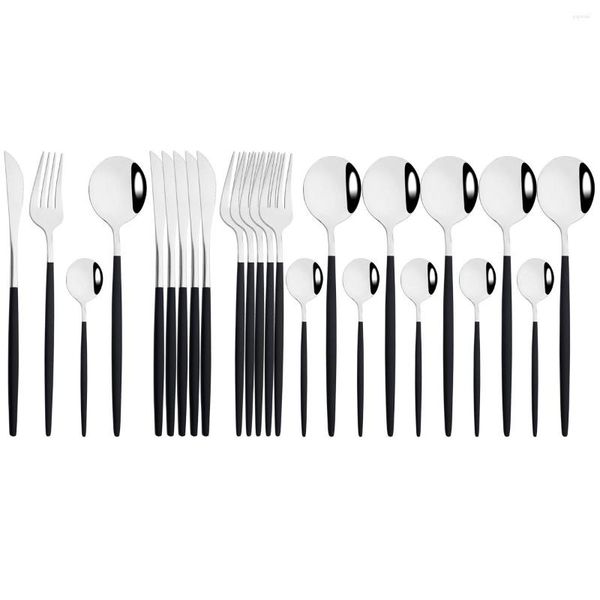 Geschirr-Sets, 24-teilig, Schwarz-Silber-Set, Messer, Gabeln, Kaffee, Tee, Löffel, Besteck, Edelstahl, Geschirr, Küche, Besteck, Besteck