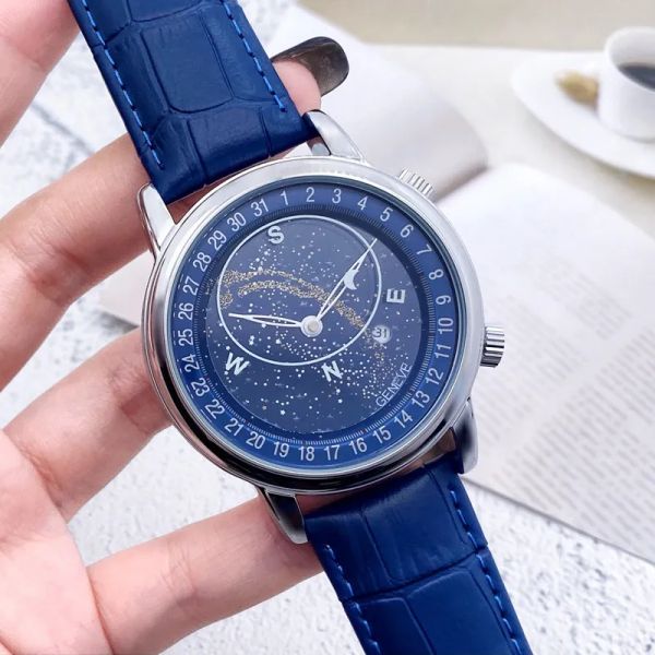 Omegor Novos Relógios Masculinos de Luxo Relógio de Quartzo de Alta Qualidade Top Marca de Luxo Calendário Função Relógio Cinto de Couro Acessórios de Moda Montre O Universo das Estrelas