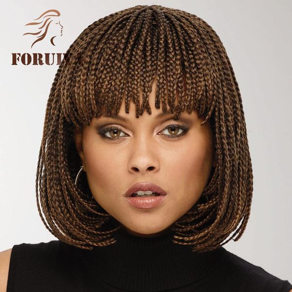 Haarteile Foruiya Box Braid synthetischer kurzer Bob geflochten mit Pony Cornrow für schwarze Frauen 10 Zoll 230609