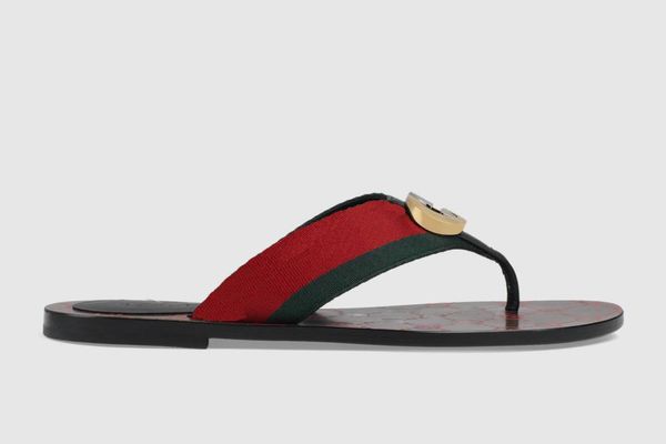 Echtleder Tanga Hausschuhe Herren Damen Doppel G Sommer Strand Slides Flach Grün Rot Nylon Flip Flops Webriemen Sandalen Größe 35-46