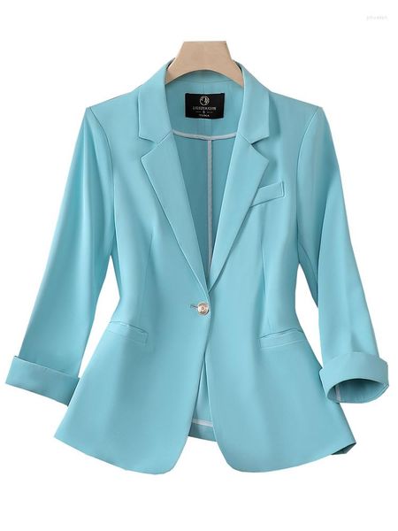 Ternos Femininos Primavera Verão Feminino Blazer Formal Feminino Feminino Azul Rosa Preto Sólido Manga Três Quartos Negócios Jaqueta Jaqueta Casaco