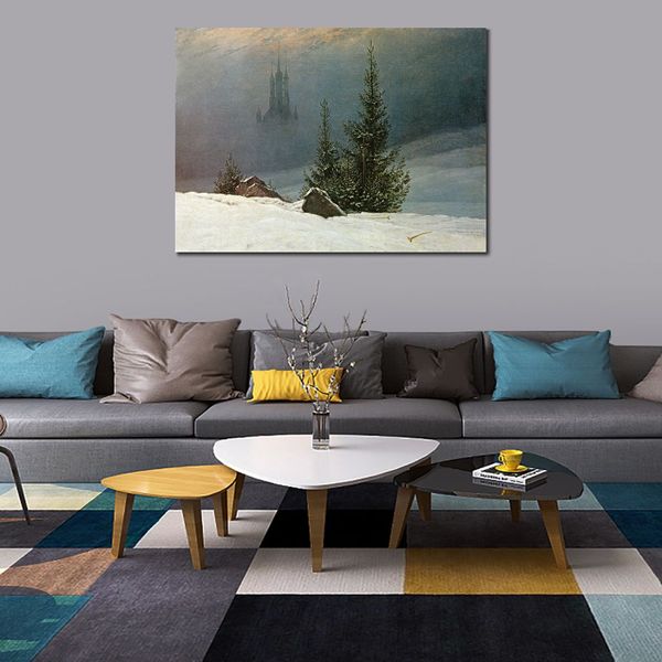 Paesaggio su tela Paesaggio invernale Caspar David Friedrich Pittura fatta a mano Opera d'arte romantica Loft Decor