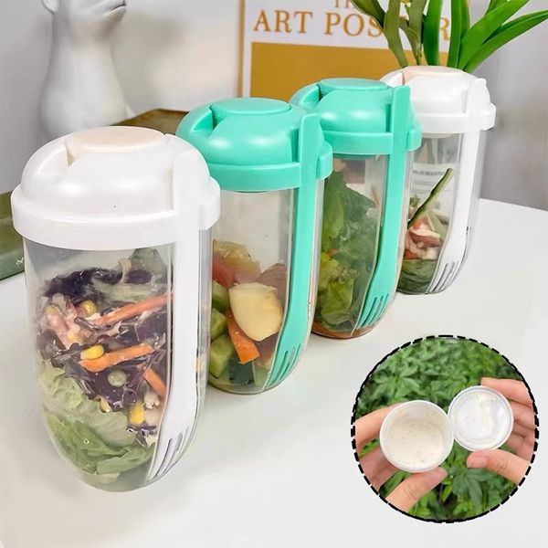 Bento Boxes Portable Breakfast Cups Cereal Nut Yogurt Salad Cup Container Set with Fork Sauce Bottle Food Storage Box Lunch 230609