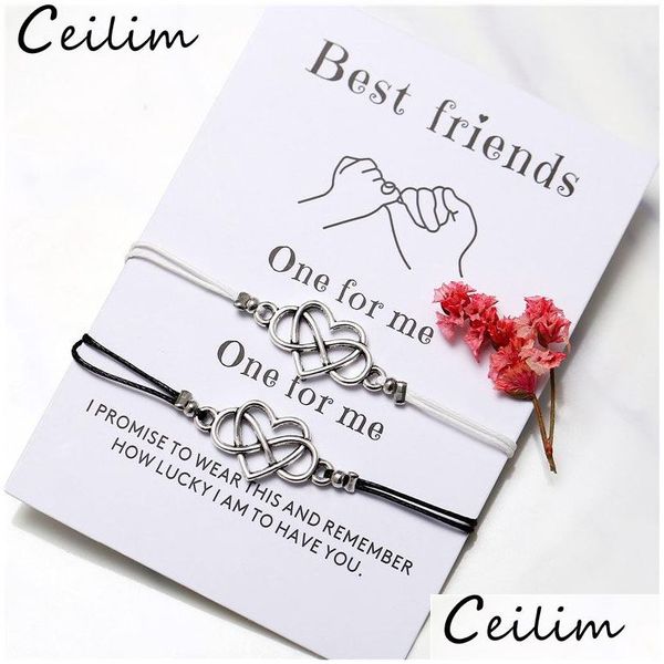 Charm Bracelets Bohemian Heart Couples Set For Women Men Infinite Knot Wax Rope Bracelet Best Friend Wish Card Jewelry 2 pçs/set Drop Dhlp3