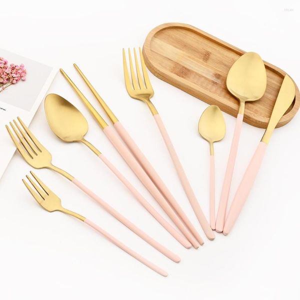 Conjunto de talheres de ouro rosa conjunto de talheres nobre cozinha utensílios de mesa restaurante sofisticado jantar ocidental faca garfo colheres de café colher de chá presente