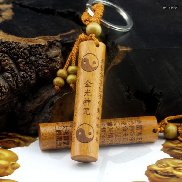 Schlüsselanhänger Taoistische Geschenke Zaomu Holzschnitzerei Golden Mantra Schrift Schlüsselanhänger Persönlichkeit Schlüsselanhänger Ornamente