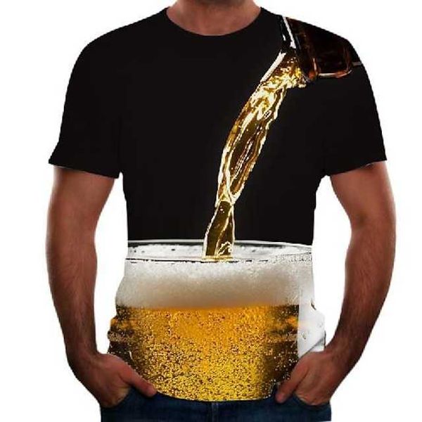 T-shirt da uomo con motivo a birra, girocollo, maniche corte, nero, rosa, oro, top, comfort di base, magliette grafiche grandi e alte