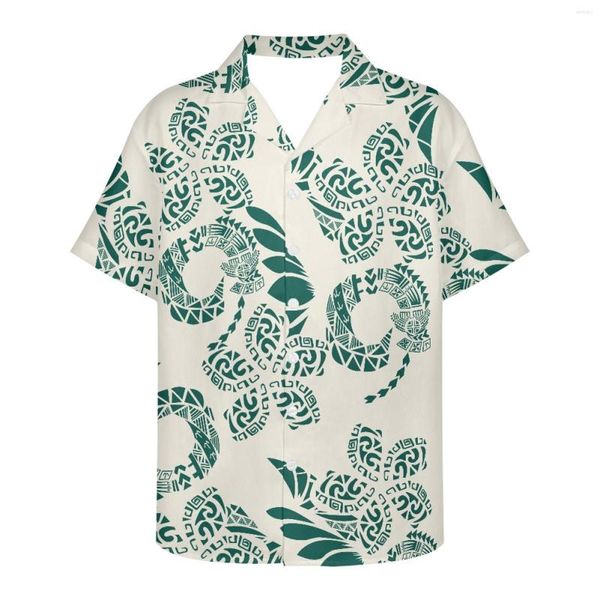 Camisas casuais masculinas polinésia tribal havaiana totem tatuagem estampas do Havaí camisa de verão para homens roupas de praia moda manga curta