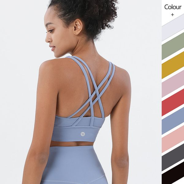 Roupas de ioga Sutiã esportivo para mulher sexy com alça cruzada regata clássica feminina Roupa íntima feminina Moda Tops de corrida Colete fitness com copas removíveis VELAFEEL