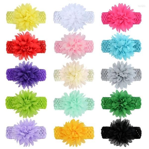 Accessori per capelli Cute Baby Girls Mesh Flower Headband Elastic Crochet Children Bands Born