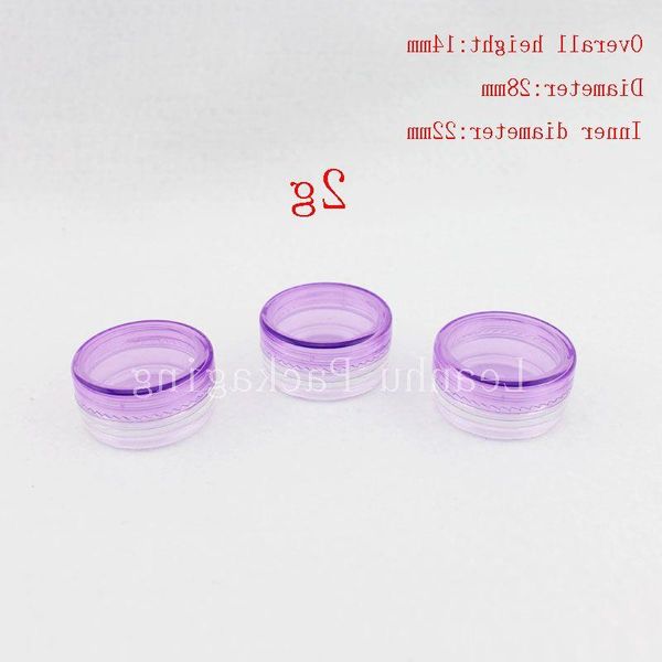 2 g lila leere Creme-Kosmetikflaschen mit Schraubverschluss, Probe-Lippenbalsam-Glas, kleines Display, PS-Behälter, 2 g Kunststoff-Cremegläser Fdhgd