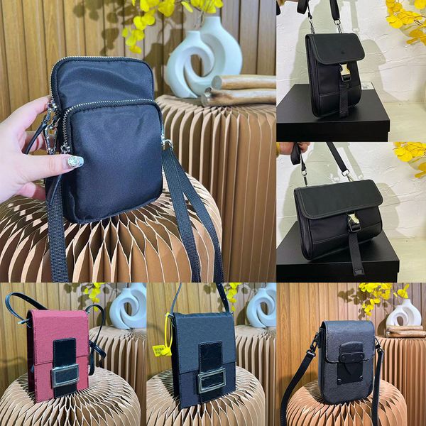 Erkek Naylon Telefon Çantaları Tasarımcı Çantalar Lüks Crossbody Omuz Çantası Siyah Mini Akıllı Telefon Erkekler Çanta Üçgen Dekorasyon