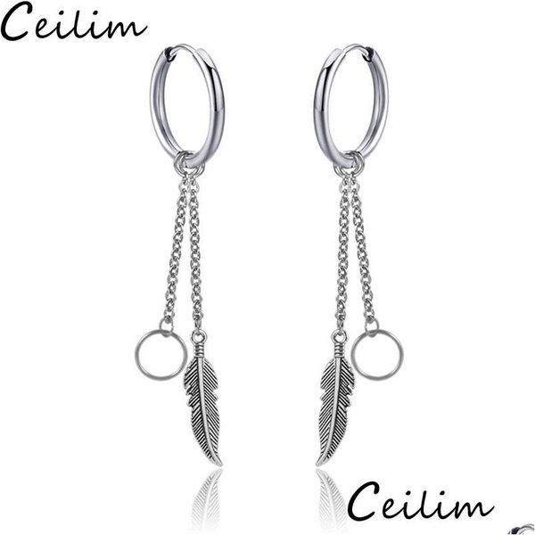 Ear Cuff 1Pc Pena Borla Único Brinco Longo Corrente De Aço Inoxidável Pendurado Clipe Para Homens Mulheres Meninas Estilo Punk Jóias Entrega Dhdjh