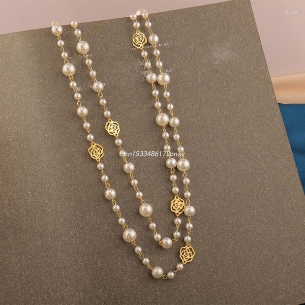Anhänger Halsketten 1 stück Mode Lange Kamelie Perlen Halskette Frau Pullover Kette Doppelschicht Schmuck Geschenk für Geburtstag oder Feiertage
