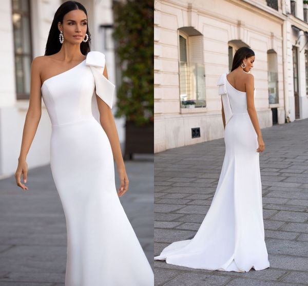 Bow One Shoulder Simple Mermaid Abiti da sposa Elegante Satin Beach Boho Garden Abiti da sposa Matrimonio civile Sposa Ricevimento Abiti da cerimonia Abiti da sposa CL2417