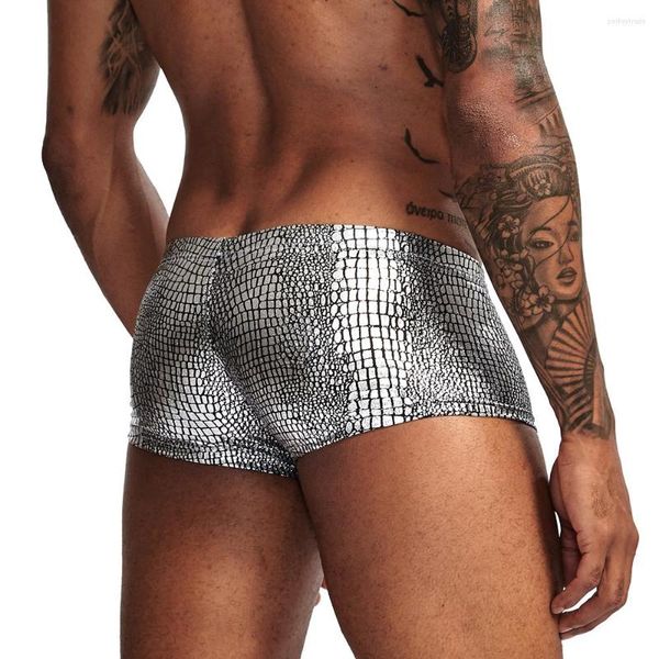 Unterhosen Pinky Senson Männer Sexy Unterwäsche Schlange Haut Imitation Leder Boxer Herren Boxer Shorts U Convex Niedrige Taille Männliche Höschen