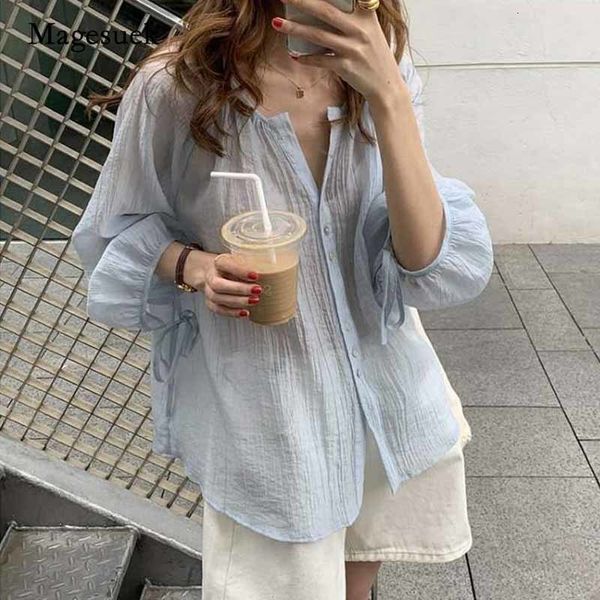 Kadın bluz gömlekleri yaz oneck fener uzun kollu şifon bluz süper ince güneş koruma gömleği Kore gevşek kimyon blusas 10349 230609
