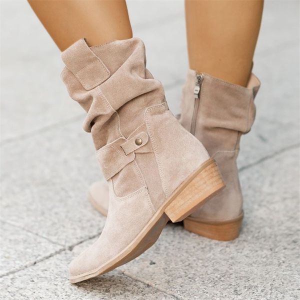 Frete Grátis Mulheres Ankle Boots 2023 Winter Low Heals Round Plus Size Casual Shoes Faux Suede Feminino Botas Baixas Chelsea Boots