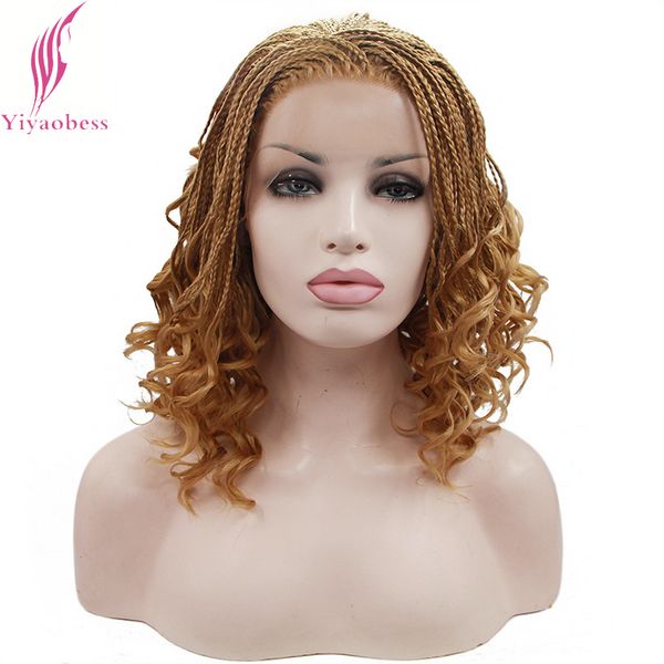 Pedaços de cabelo Yiyaobess 16 polegadas Micro Lace Front Trança Curto Loiro Preto Para Mulheres Resistente ao Calor Sintético 230609