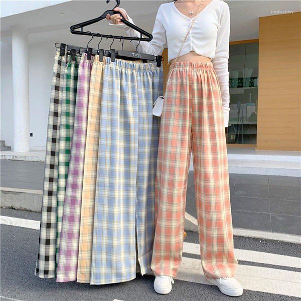 Männer Hosen Vintage Plaid frauen Frühling Dünne Breite Bein Gerade Hose Y2k Streetwear Baggy Jogginghose Jogger Koreanische Übergroßen