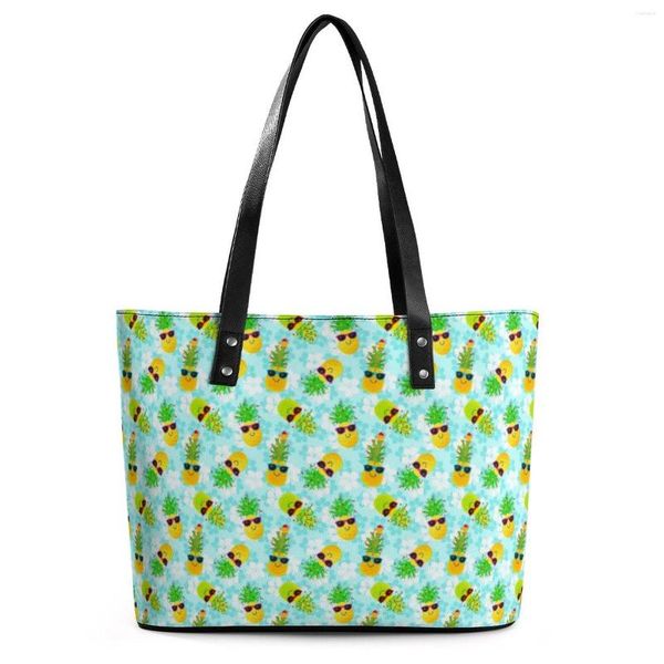 Sacos de noite Bolsas de Natal Abacaxis Engraçado Tropical Estampado Alça Tote Bag Bonito Couro PU Ombro Mulheres Trabalho Compras