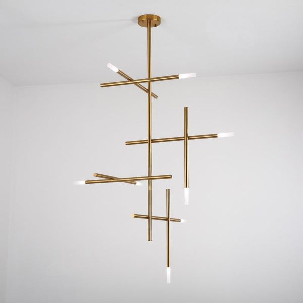 Lustres de design de arte de luxo led candelabro de teto tubo de iluminação cruz lâmpada moderna sala de estar hall escada luz de alto brilho