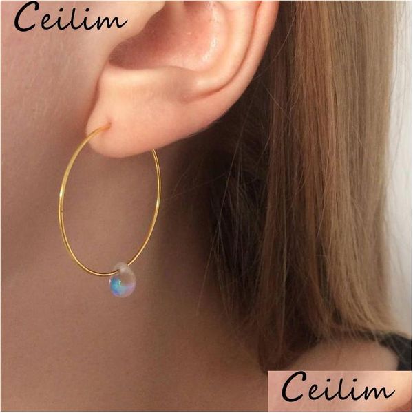 Hoop Huggie Trendy Simple Earring Glass Crystal Bead Ciondola accessori per gioielli leggeri Golden Sier placcato all'ingrosso Drop Del Dhhre