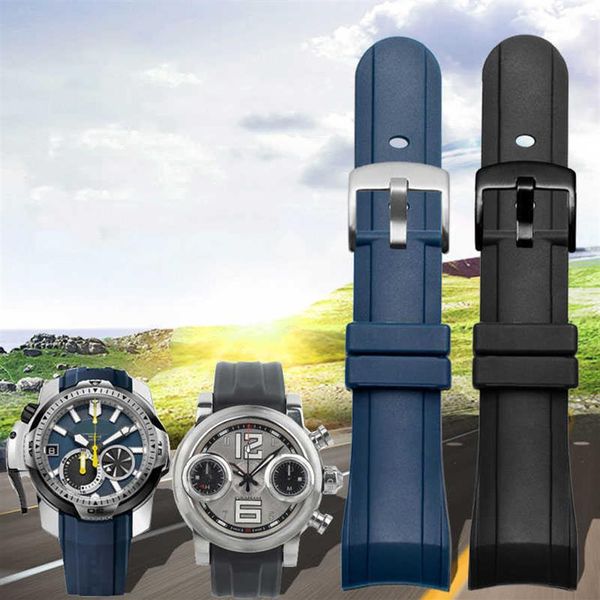 Выделенная изогнутая интерфейс силиконовая часовая полоса для Graham Racing Chronograph Series Rubber Male Strap 24 мм черно -синий браслет H0236O
