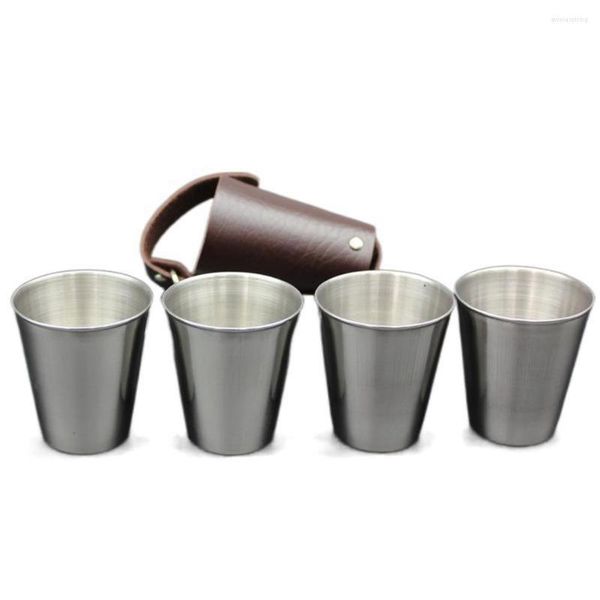 Sacchetti per gioielli 4 pezzi / set Set di bicchieri da birra portatili da 70 ml con catena chiave Bicchieri da whisky in acciaio inossidabile per vino per viaggi in campeggio