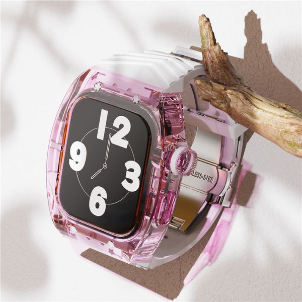 Прозрачный корпус AP MOD для Apple Watch Series 8 7 6 5 SE Butterfly Bugle Silicone Band 44 мм 45 мм