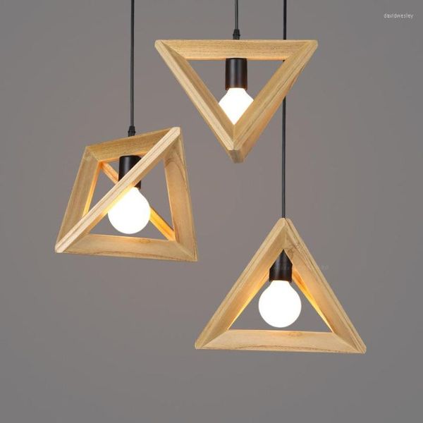 Lampade a sospensione Telaio triangolare dipinto in legno nordico con luci a sospensione a cavo E27 LED Lampadina Edison Gocce geometriche