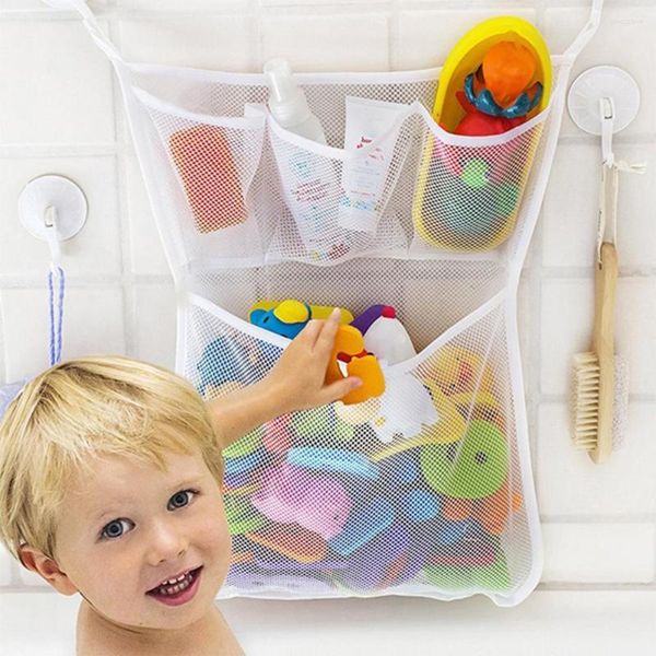 Aufbewahrungstaschen 1 Set Spielzeug Organizer Polyester Mesh Kleinigkeiten Tasche Doppelschichten Baby Badespielzeug Badezimmerversorgung