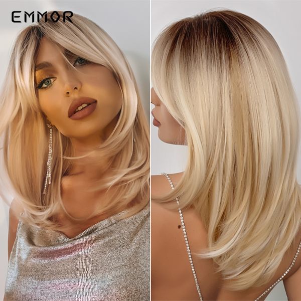 Ombre Brown to Blonde Wigs Natural Soft Layered Blond Hair Wigs for Women Cosplay Synthetic Wigs High Temperature Fiberfactory d