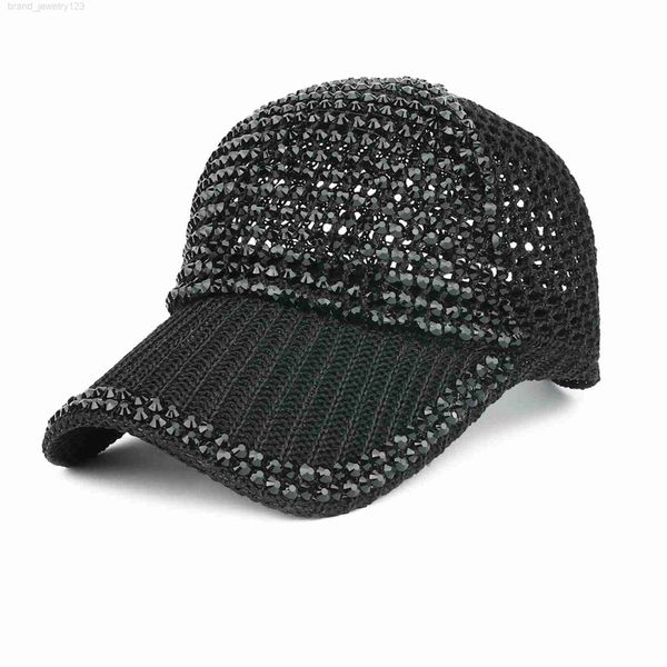 Donna Uomo Cristalli con strass borchiati Berretto da baseball regolabile in maglia a coda di cavallo Brillante Bling Sport casual Berretto da camionista Gioca a cappello sporco