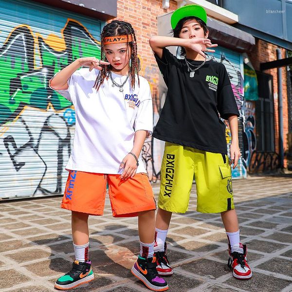Стадия ношения хип -хоп танец для детской одежды модная графическая футболка летняя уличная одежда танцевальная одежда для девочек