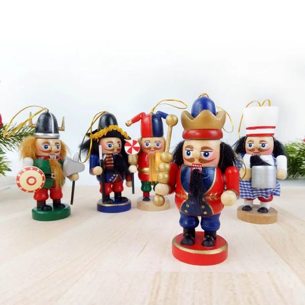 6pcs Noel Fındıkkıran Dekorasyonu 10cm Ahşap Fındıkkıran Asker Yaratıcı Noel Hediyesi Kolyesi Fındıkkıran Kukla Çocuk İçin