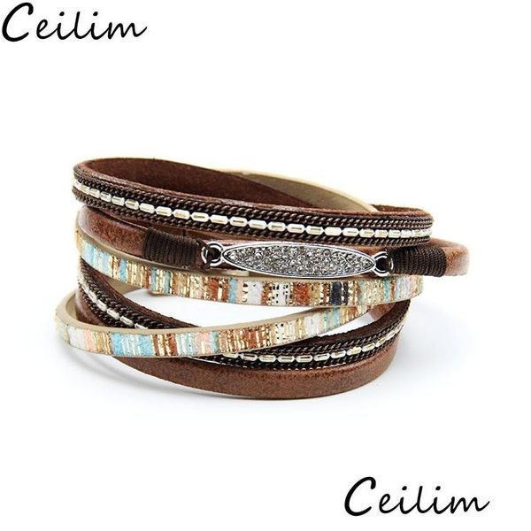 Kette Colorf Boho Leder Wickelarmband mit Kristallanhänger Inspirierendes personalisiertes Geschenk für Frauen Teenager und Mädchen Drop Delivery J Dhc1E