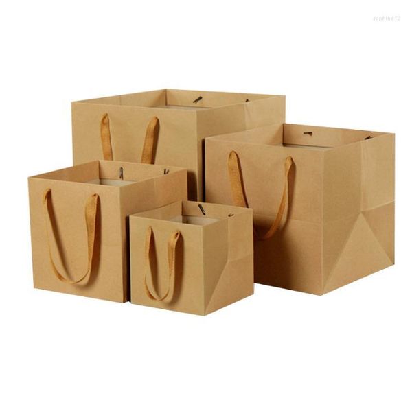 Geschenkverpackung 100 Stück Fruchtblumen Bonsai Verpackung Papiertüte mit Griff Quadratischer Boden Kraft Schwarz / Braun 4 Große Größe SN