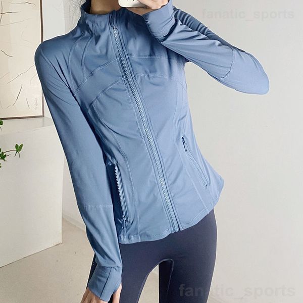 Lu Align Lu Define Girl Bodybuilding Giacche Cappotto Yoga Stand Collar Esercizio Sportswear Solid Zip Up Long Fitness Jacket Abbigliamento Swift Speed Jogging Outfit