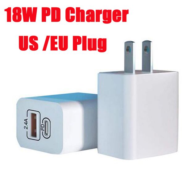 18W PD Schnellladegerät 2,4A USB Typ-C Netzteil Schnellladung für iPhone 14 13 Pro Max Samsung S23 Android Smartphone US EU Version Travel Home Apple