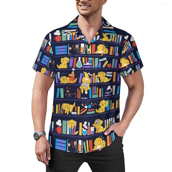 Camicie casual da uomo Camicia da biblioteca di chimica Libri Stampa da spiaggia Camicette vintage hawaiane larghe Abiti oversize con grafica a maniche corte