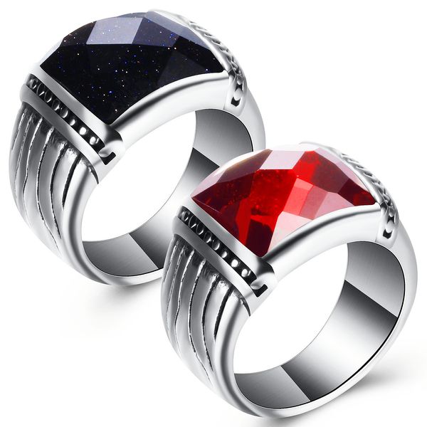 Vintage Anel Agate Aço inoxidável Chunky Dome Red Blue Gemstone Rings Band for Women and Men Statement Wedding Minimalist Simple Style Jewelry yw192CG1129