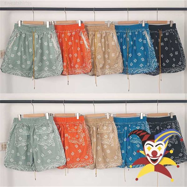 Shorts masculinos com estampa de flor de caju Shorts de malha Rhude masculinos femininos calças com cordão de secagem rápida de melhor qualidade