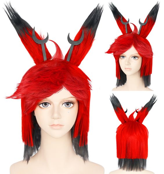 Pedaços de cabelo ANOGOL Hazbin el Alastor Com Orelha Anime e Gancho Cosplay Traje Resistente ao Calor Sintético Masculino Feminino Festa 230609